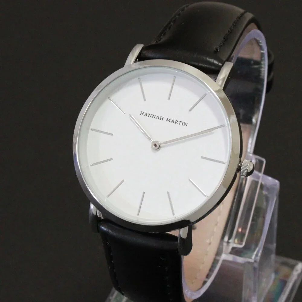 Men's Classic Minimalist 2 Hand Quartz Watch Raised Indices Black Strap 36mm